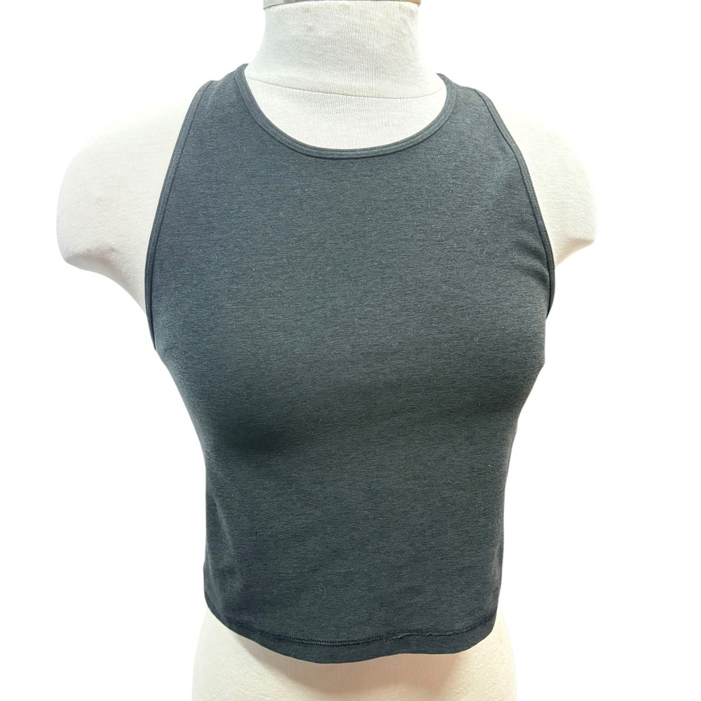 Vuori Black Heather Cropped Tank Top High Neck Racerback Athletic Athleisure XS